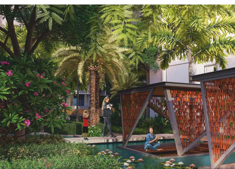 Sunken lounge beside the koi pond